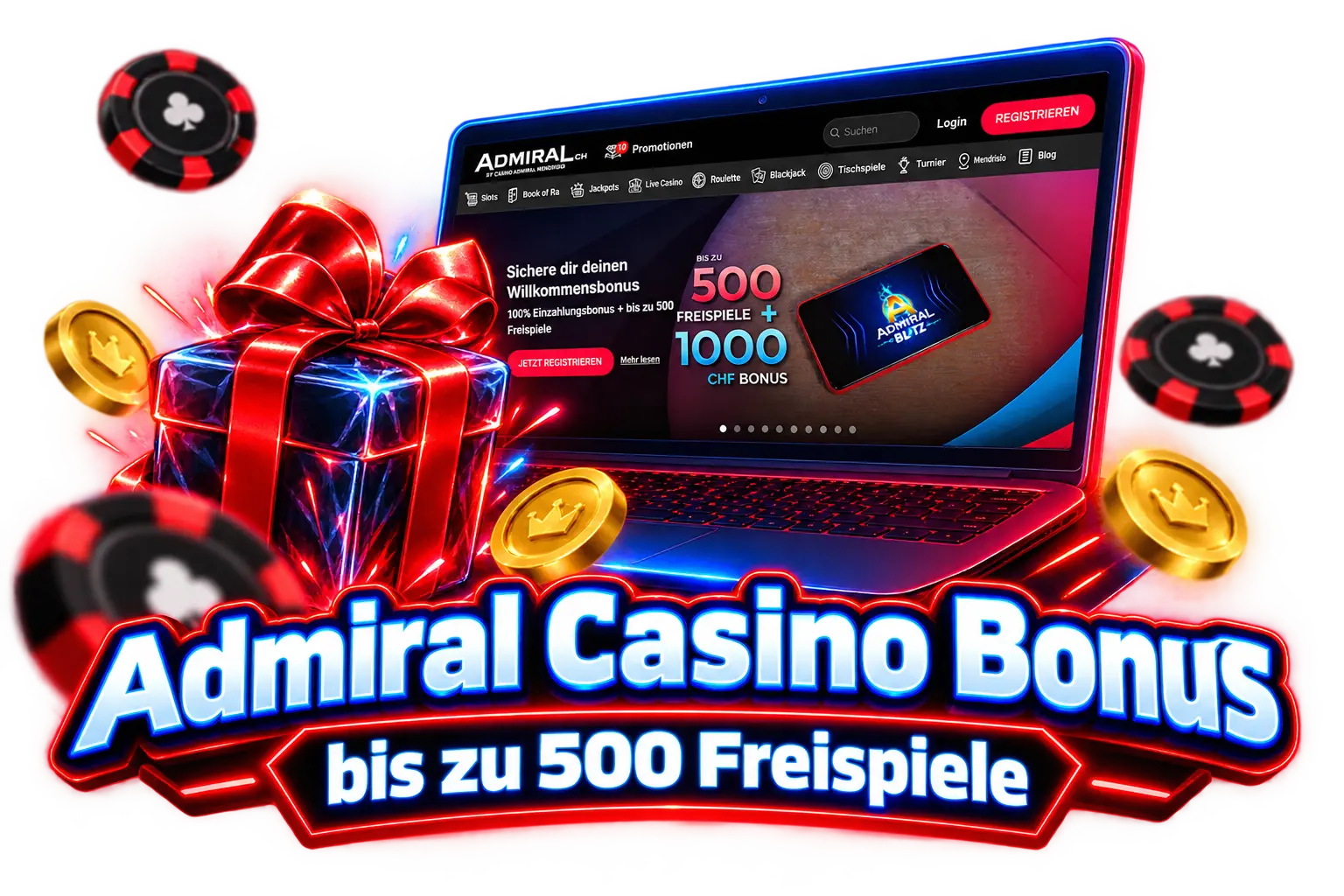 Admiral Casino Bonus: Geschenkbox, Chips und Casino-Website